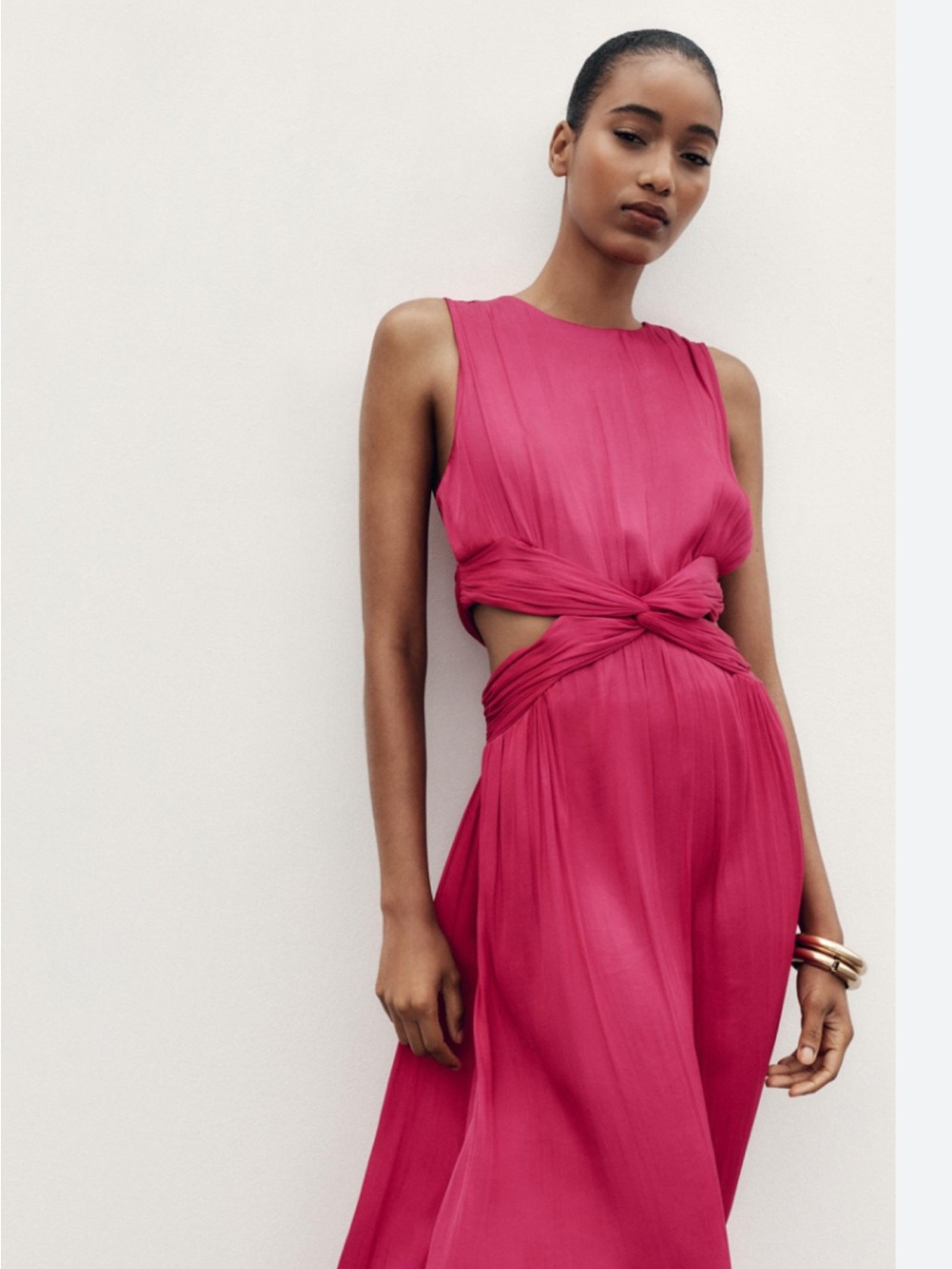 Zara Hot Pink Knotted Cutout Maxi Dress